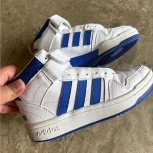 Adidas Kids White and Royal Blue High-Top Sneakers